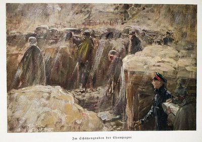 Guillermo, príncipe heredero de Alemania visitando las tropas detrás de las líneas en sus trincheras en Champagne pub. 1917 de William Friedrich Georg Pape